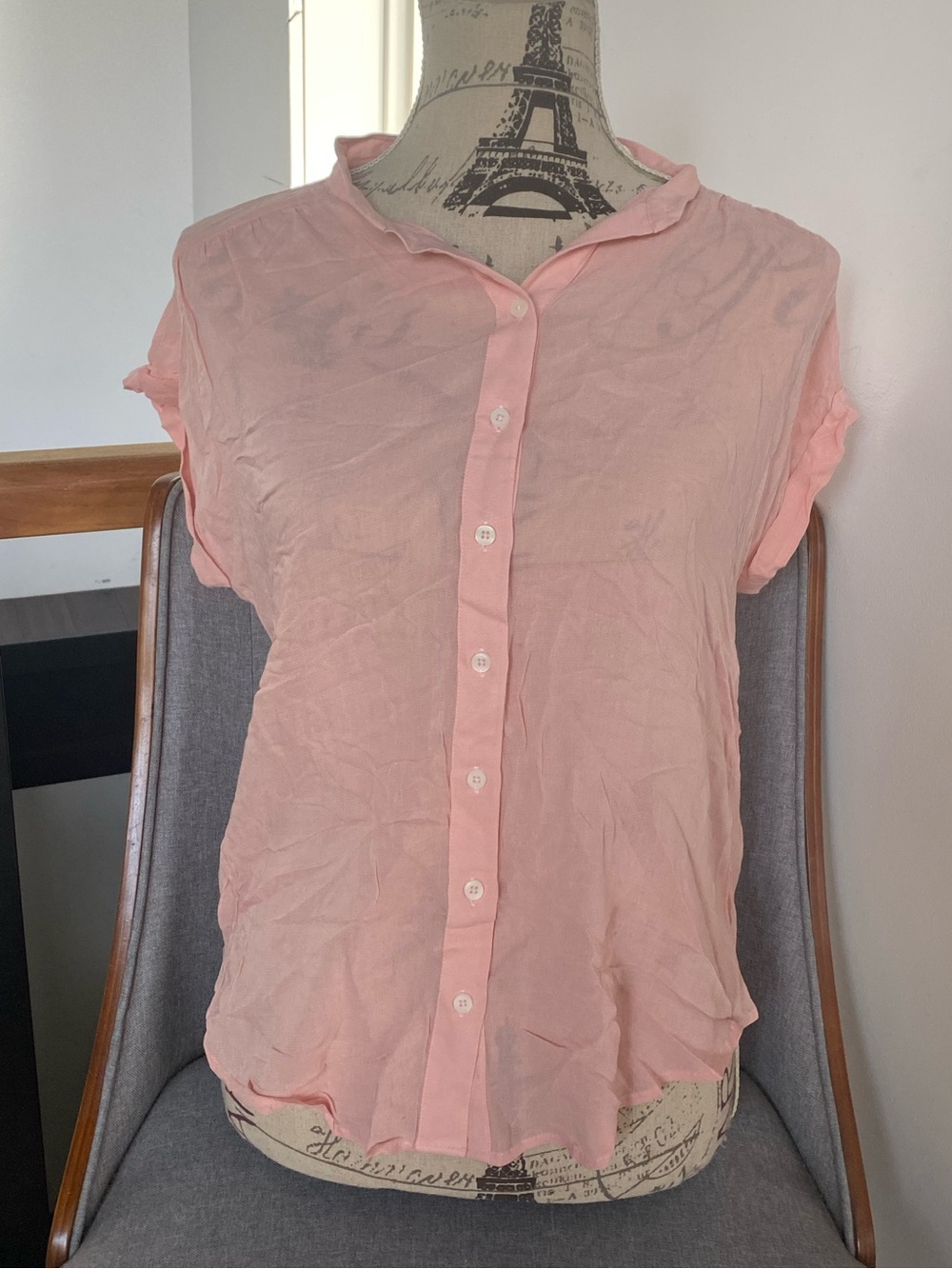 Abercrombie & Fitch Pale Pink Cap-Sleeve Button-Down Top